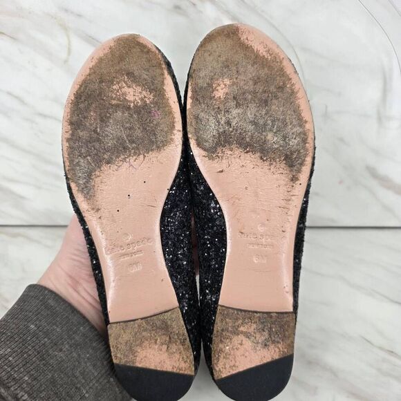 Kate Spade Women's Willa Black Glitter Bow Ballet Flats Size 6 - Picture 4 of 6